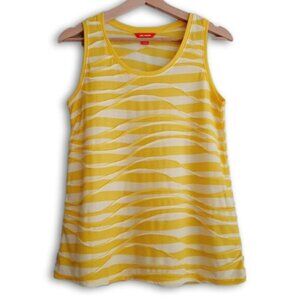 JOE FRESH | Scoop Neck Stretch Tank Top Modern Wave Stitched Pattern Yellow Sz S